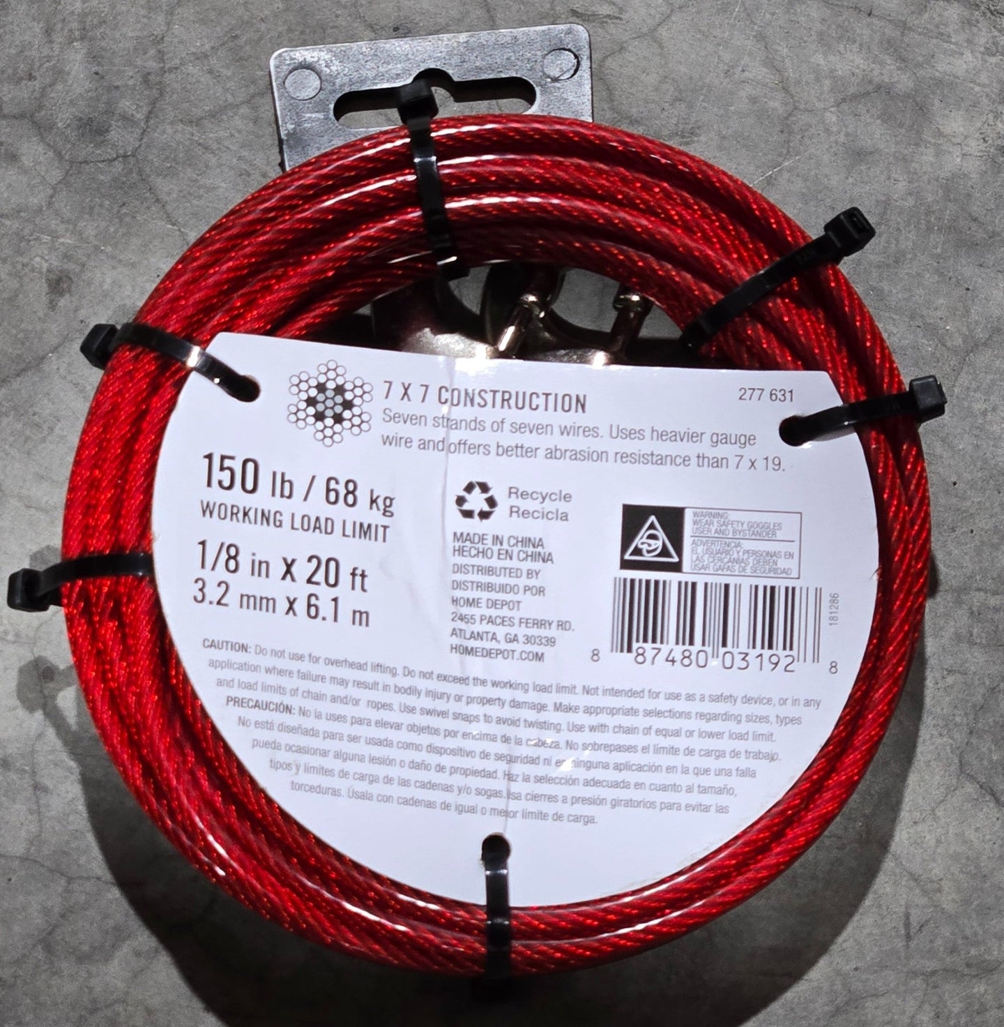 Everbilt 1/8 in. x 20 ft. Galvanized Dog Run Cable 803192 Red - resaled - Everbilt - 887480031928