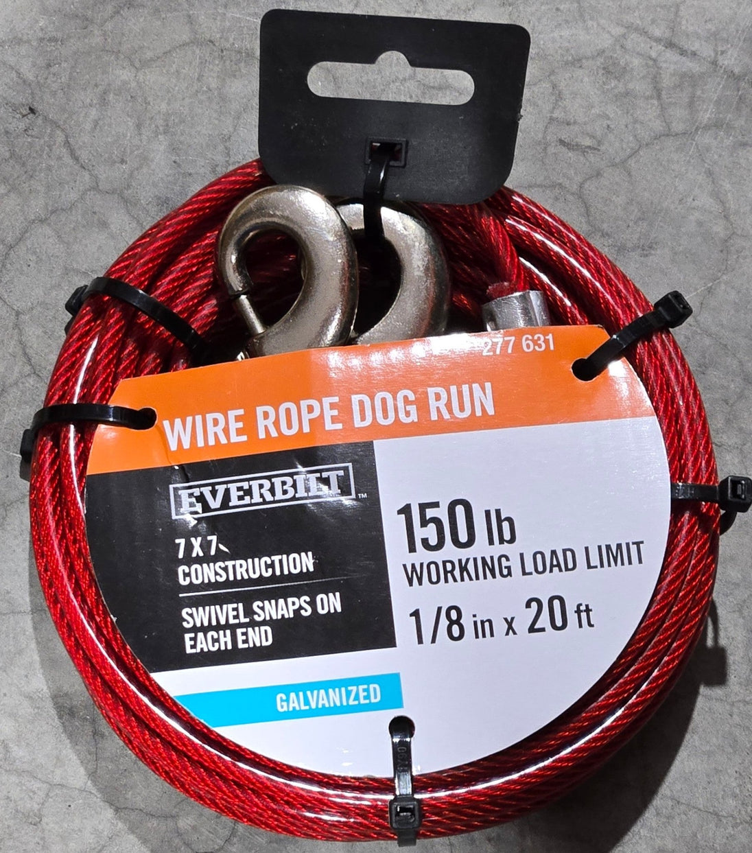 Everbilt 1/8 in. x 20 ft. Galvanized Dog Run Cable 803192 Red - resaled - Everbilt - 887480031928