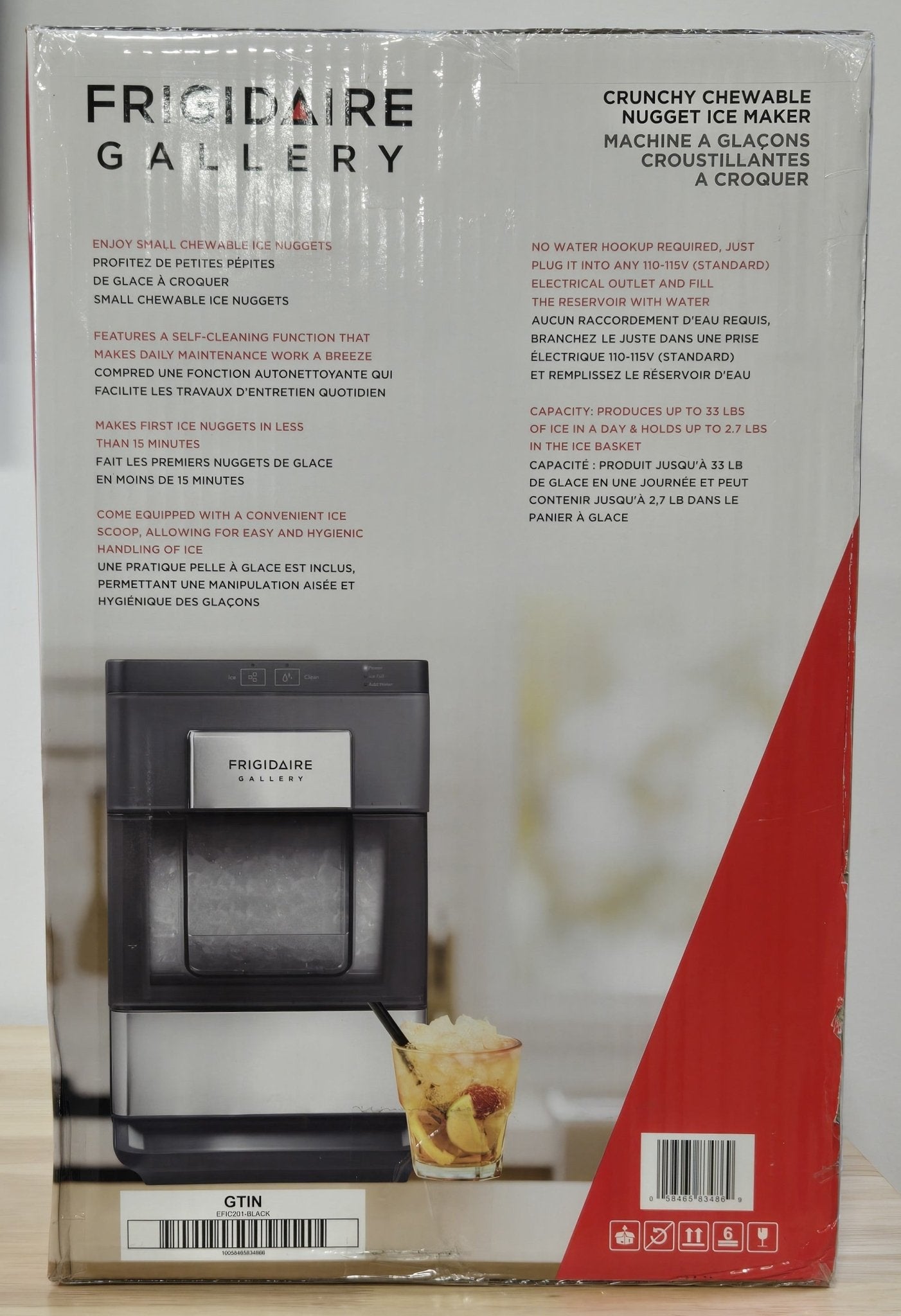 FRIGIDAIRE GALLERY 33 Lb Countertop Nugget Ice Maker EFIC201 - Black Touch Controls Stainless Steel Trim Matte Finish - resaled - Frigidaire - 058465834869