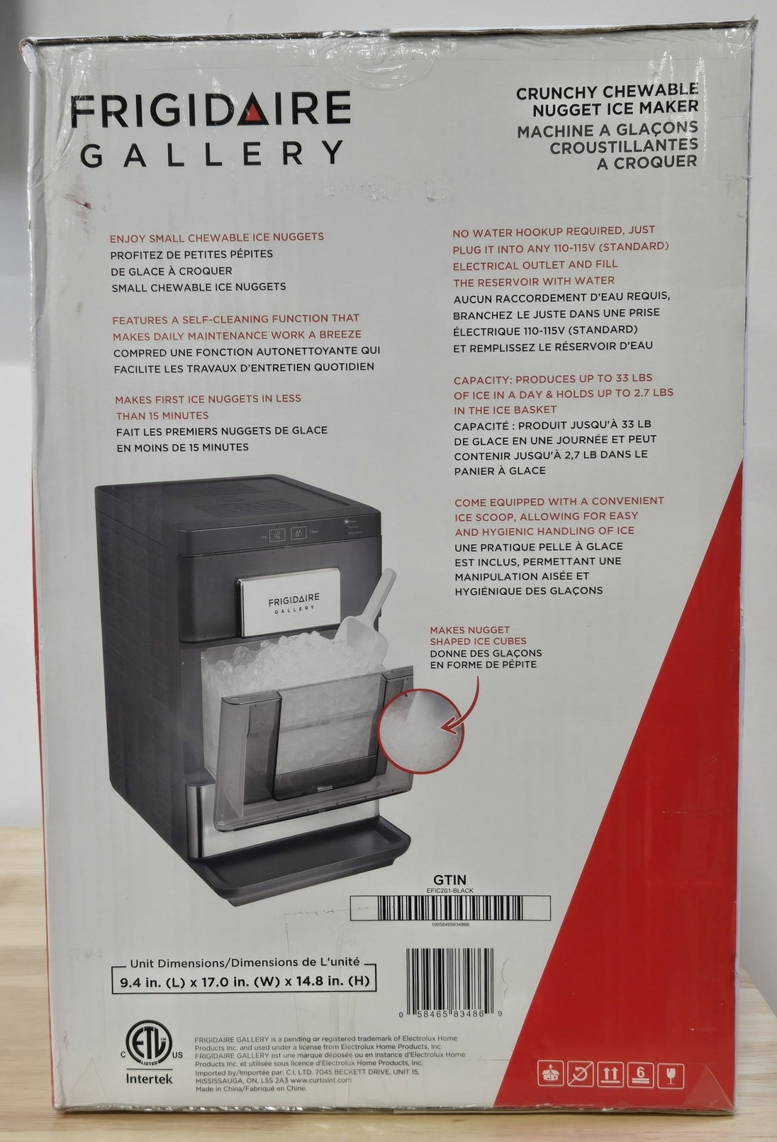 FRIGIDAIRE GALLERY 33 Lb Countertop Nugget Ice Maker EFIC201 - Black Touch Controls Stainless Steel Trim Matte Finish - resaled - Frigidaire - 058465834869