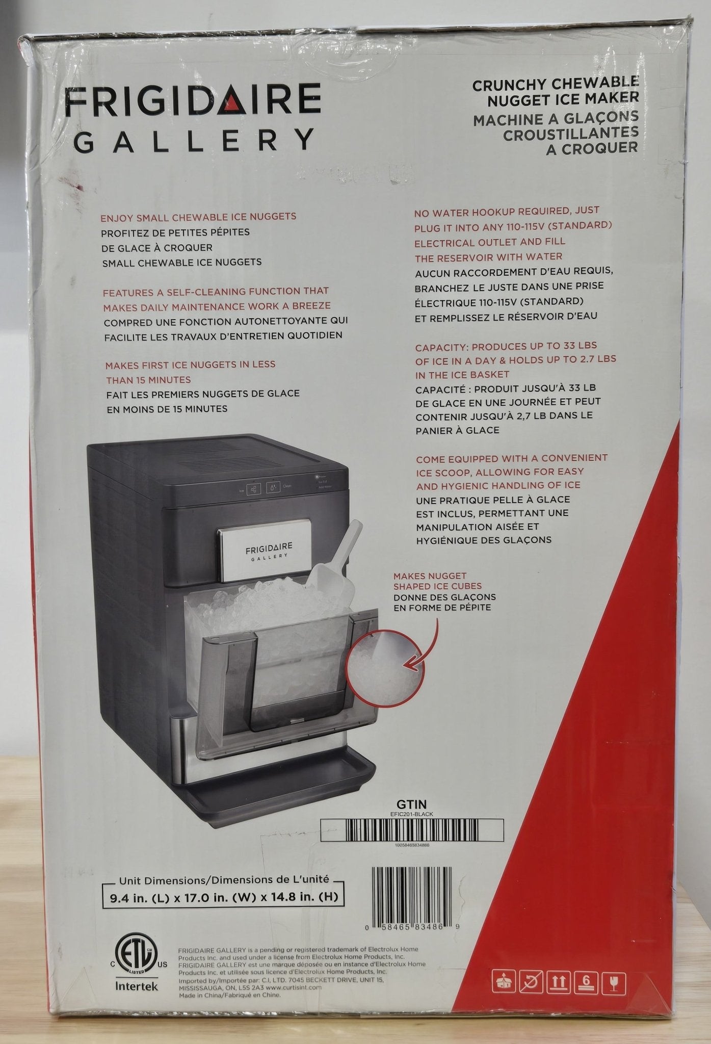 FRIGIDAIRE GALLERY 33 Lb Countertop Nugget Ice Maker EFIC201 - Black Touch Controls Stainless Steel Trim Matte Finish - resaled - Frigidaire - 058465834869