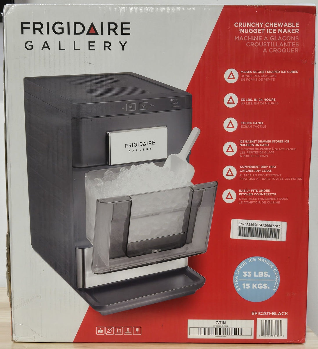 FRIGIDAIRE GALLERY 33 Lb Countertop Nugget Ice Maker EFIC201 - Black Touch Controls Stainless Steel Trim Matte Finish - resaled - Frigidaire - 058465834869