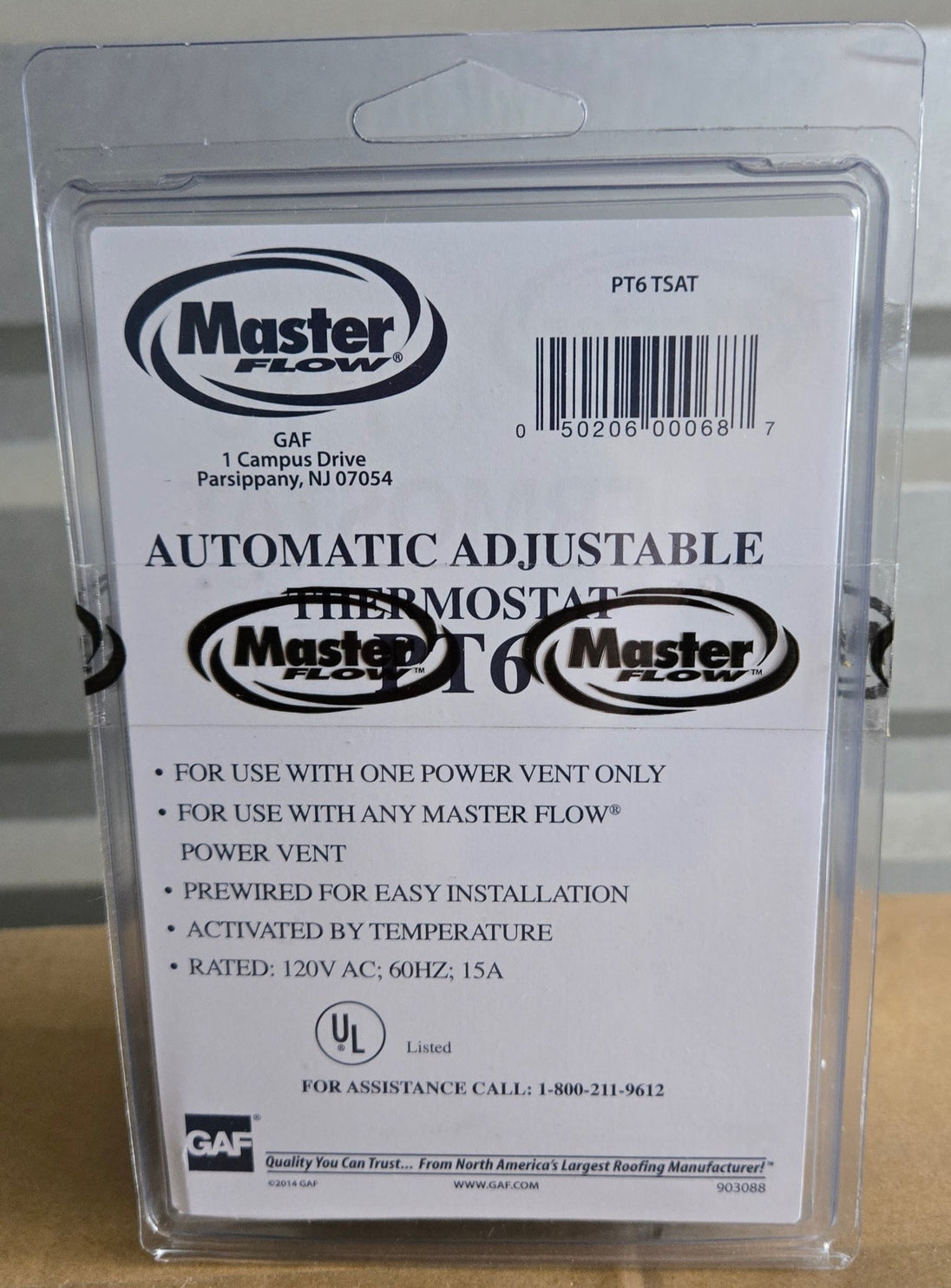 GAF Master Flow Adjustable Thermostat PT6TSAT Power Vent Universal PT6 - resaled - Master Flow - 050206000687