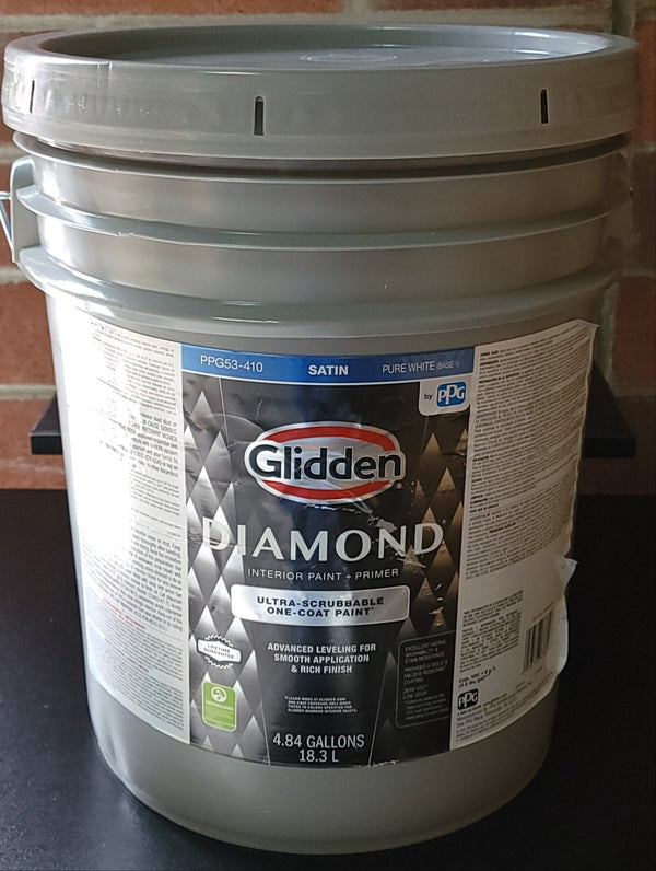 Glidden Diamond Satin Paint PPG1040-4 Set In Stone 5 Gallon Bucket Satin Latex Interior With Primer - resaled - Glidden - 056198676466