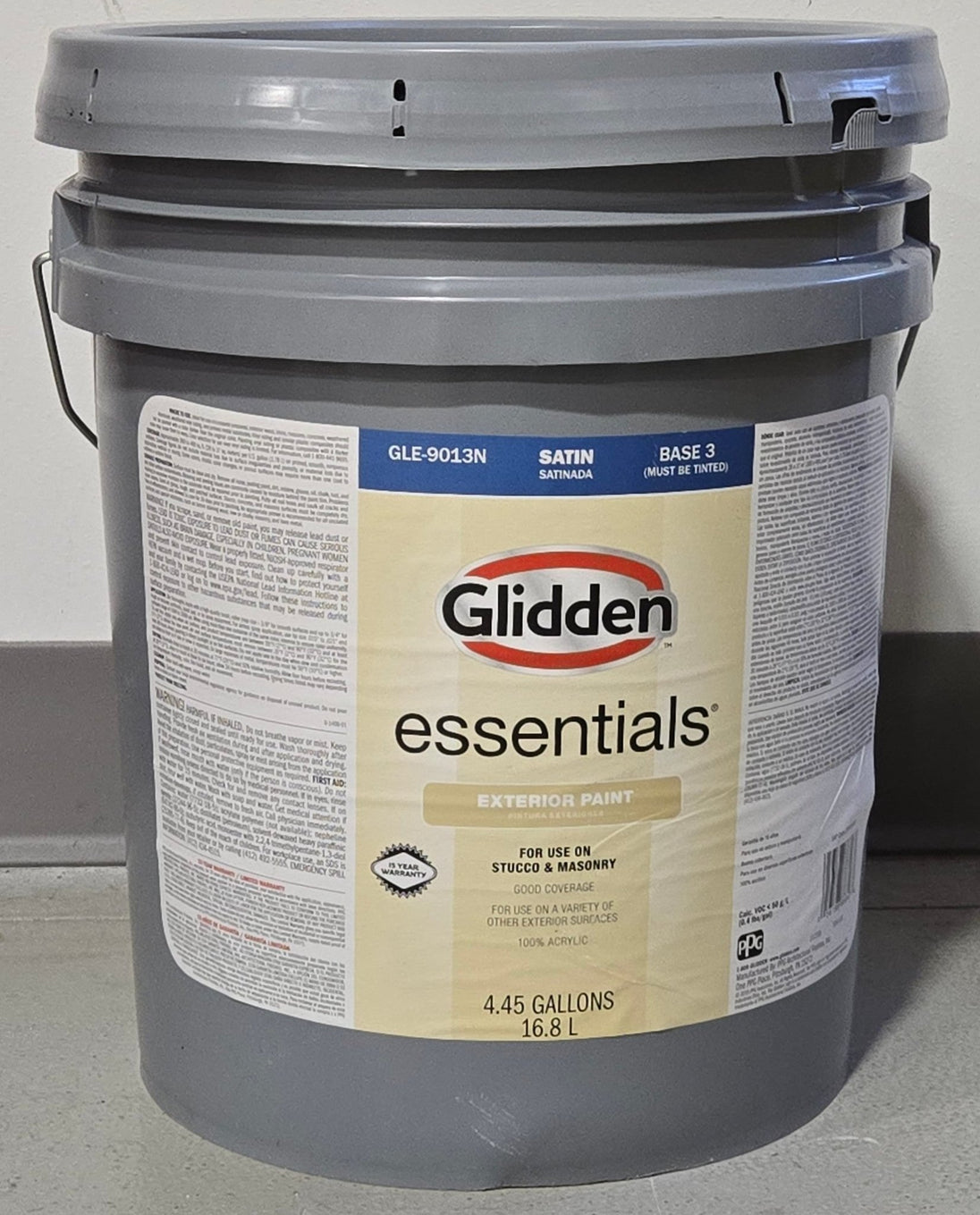 Glidden Essentials 5 gal. Black Magic Satin Exterior Paint PPG1001 - 7 Five Gallon Bucket - resaled - Glidden - 196057951935