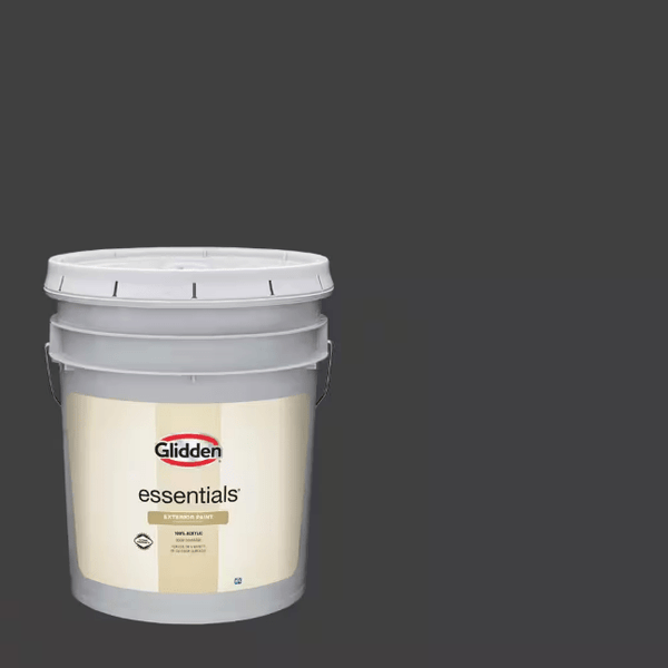 Glidden Essentials 5 gal. Black Magic Satin Exterior Paint PPG1001 - 7 Five Gallon Bucket - resaled - Glidden - 196057951935