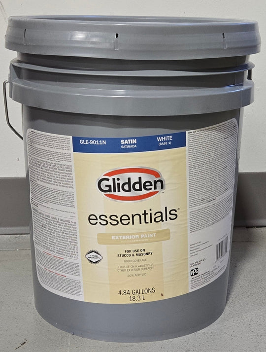Glidden Essentials 5 gal. Pure White Satin Exterior Paint Base 1 Bucket Five Gallon - resaled - Glidden - 056198866454