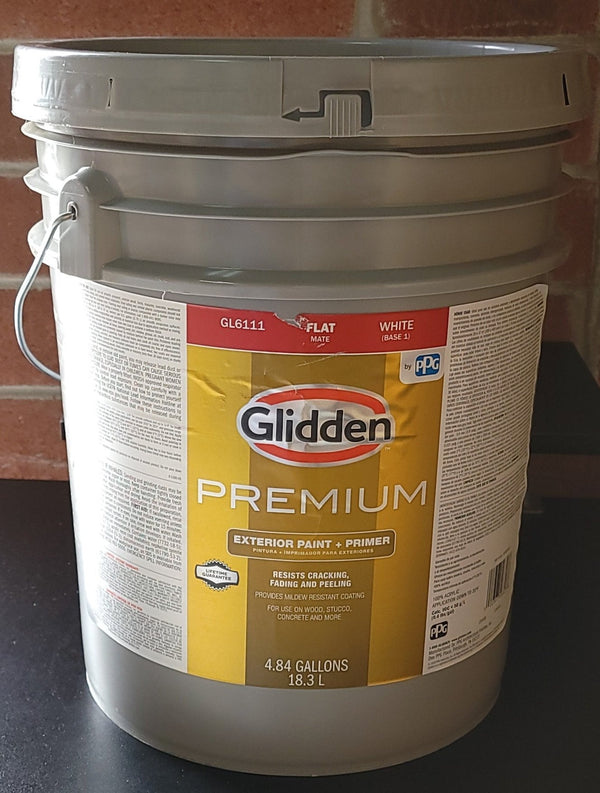 Glidden Premium Exterior Flat Paint PPG1075-2 Almond Milk 5 Gallon Bucket PPG House - resaled - Glidden - 022367568276