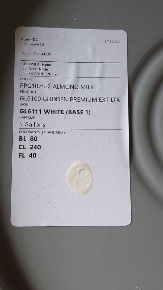 Glidden Premium Exterior Flat Paint PPG1075-2 Almond Milk 5 Gallon Bucket PPG House - resaled - Glidden - 022367568276