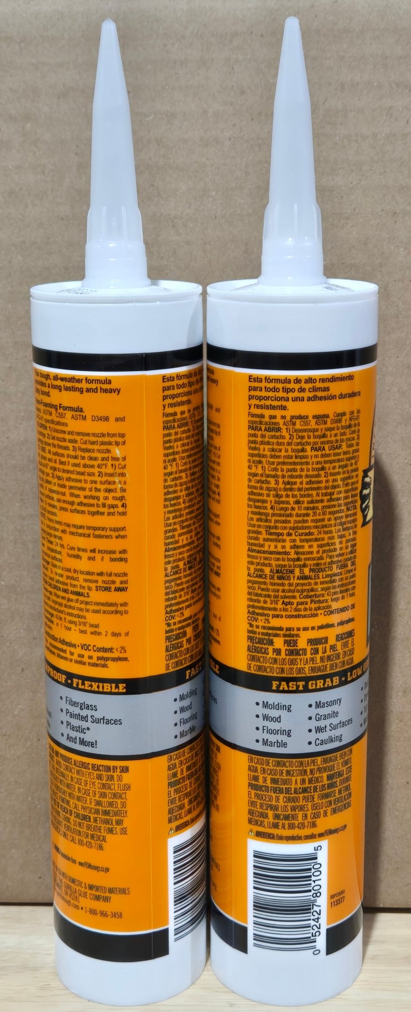 Gorilla 2 Pack Heavy Duty Construction Adhesive 9 oz Tube Waterproof White 8010003 - resaled - Gorilla - 052427801005