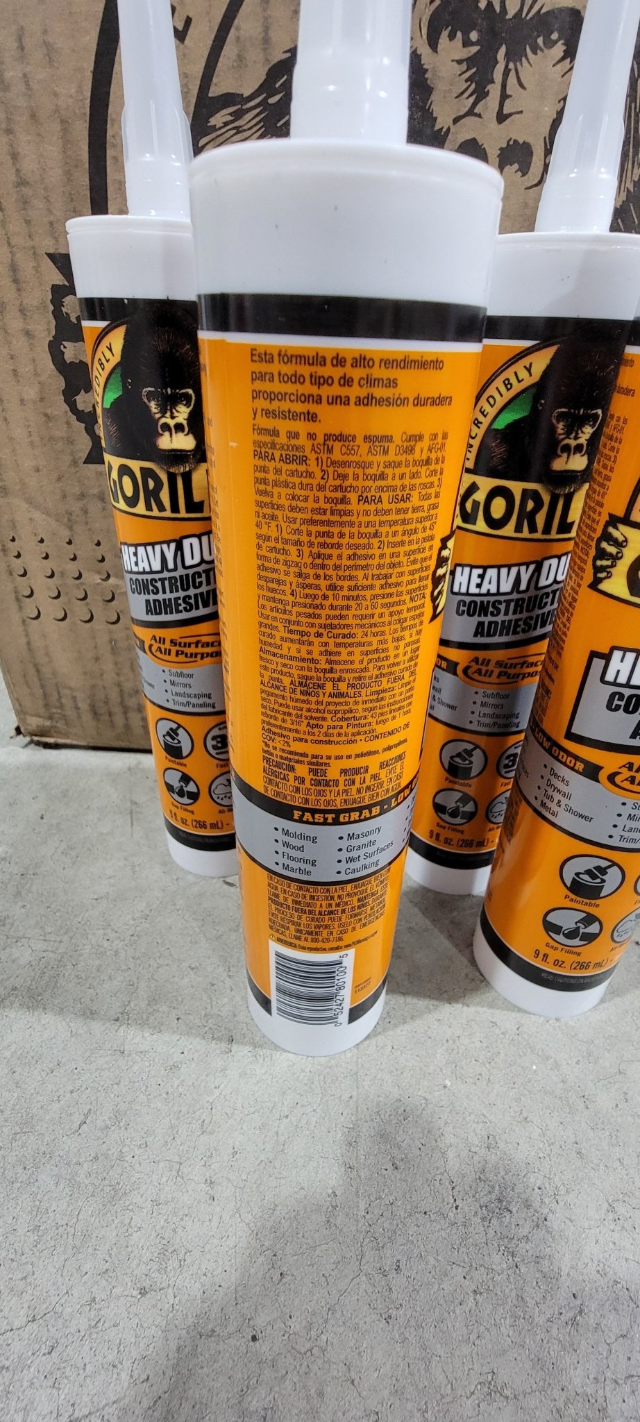 Gorilla 6 Pack Heavy Duty Construction Adhesive 9oz Tube Waterproof White 8010003 - resaled - Gorilla - 052427801005