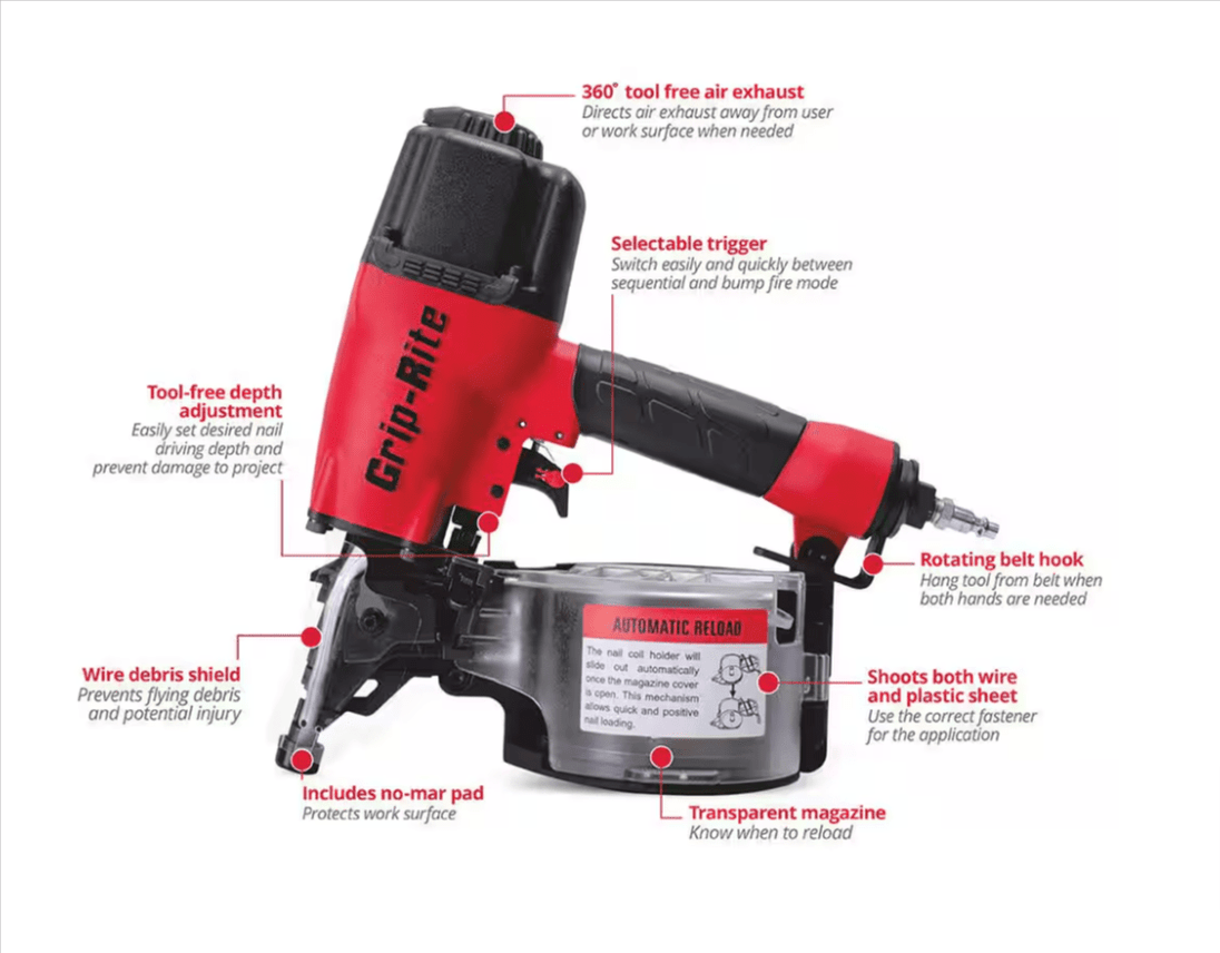 Grip - Rite 2 - 1/2 in. 15° Wire and Plastic Collation Coil Siding Nailer GRTCS250 - resaled - Grip - Rite - 764666565265