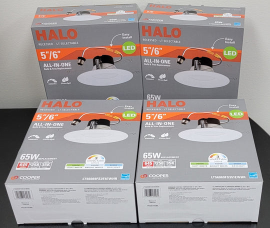 Halo 4x LT56 Series 5" / 6" Integrated LED White Recessed Light Dimmable Retrofit Trim Selectable CCT(3000 - 5000K) - resaled - Halo - 080083162482