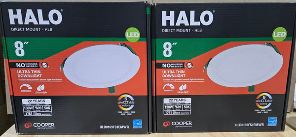 Halo HLB 8 in. LED Recessed Light Kit Lot of 2x Canless Dimmable Indoor Outdoor IC Rated Integrated Adjustable CCT - resaled - Halo - 080083150601