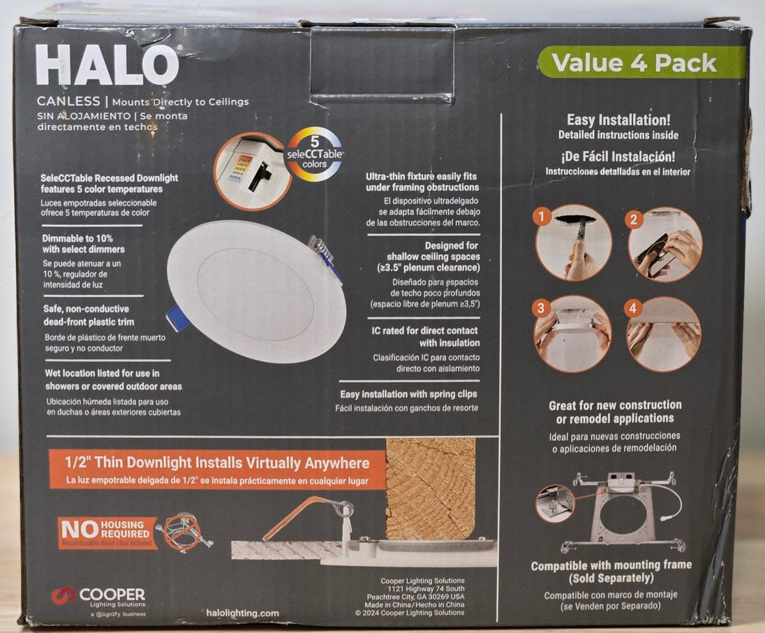 HALO HLBSL 4 in. Can Less Integrated LED White 4 - Pack HLBSL406FS5 - 4PK 600 Lumens 5CCT - resaled - Halo - 080083297269