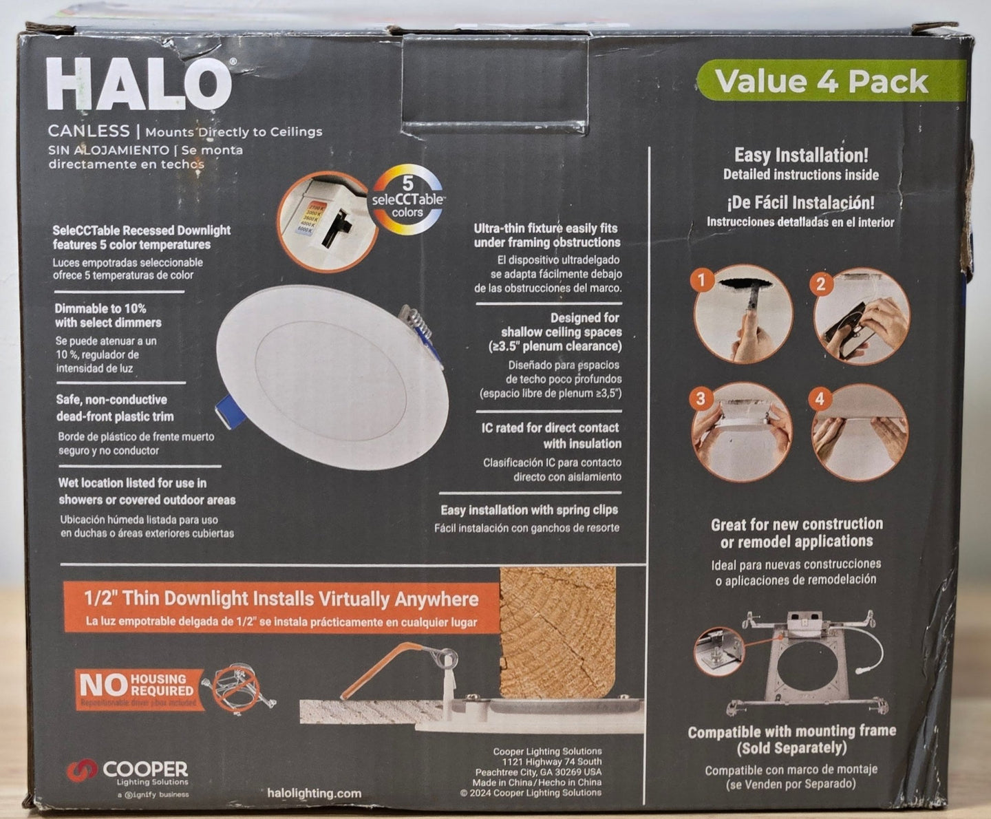 HALO HLBSL 4 in. Can Less Integrated LED White 4 - Pack HLBSL406FS5 - 4PK 600 Lumens 5CCT - resaled - Halo - 080083297269