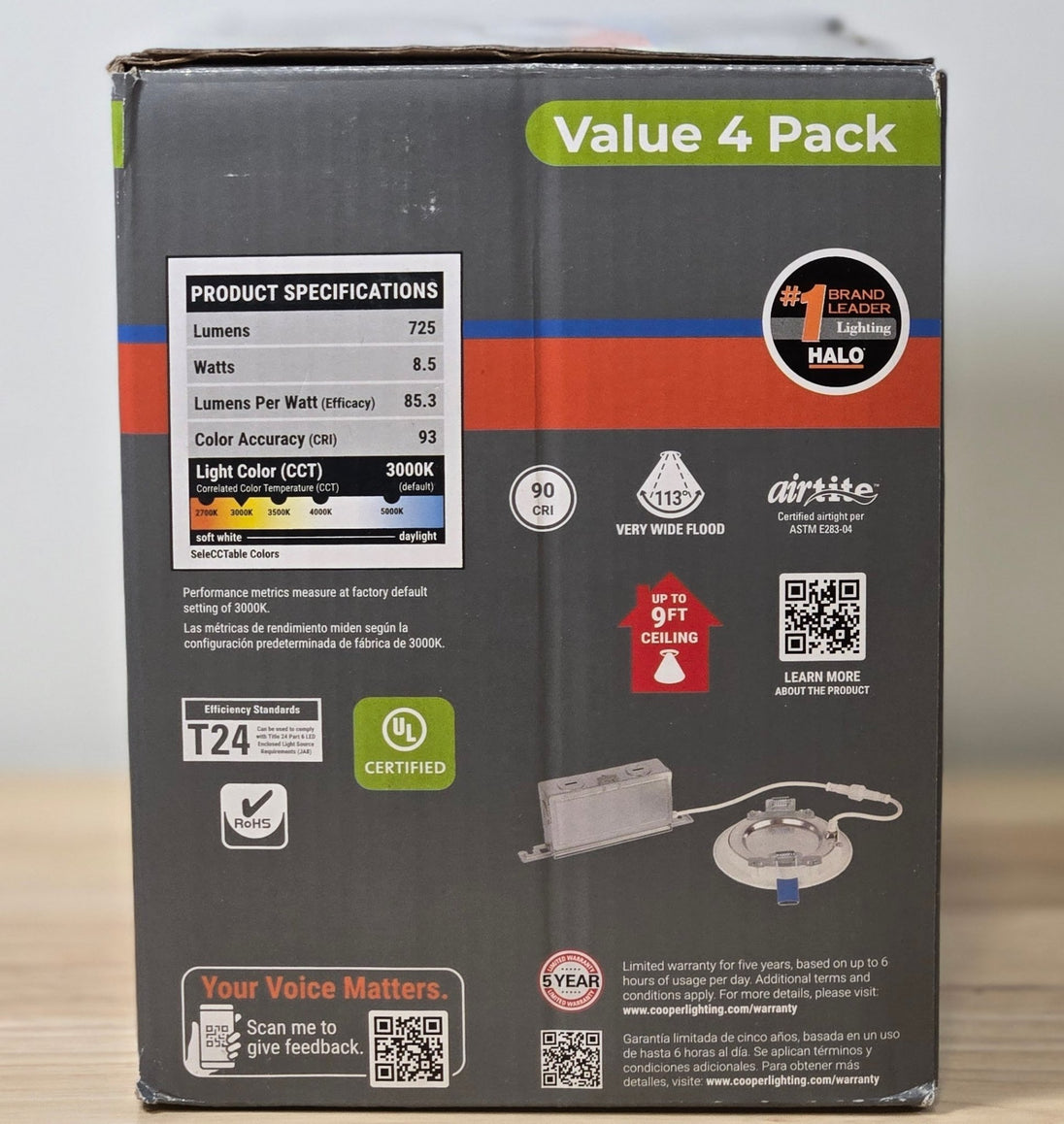 HALO HLBSL 4 in. Can Less Integrated LED White 4 - Pack HLBSL406FS5 - 4PK 600 Lumens 5CCT - resaled - Halo - 080083297269
