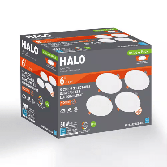 HALO HLBSL 6 in. Can Less Integrated LED White 4 - Pack HLBSL609FS5 - 4PK 900 Lumens 5CCT - resaled - Halo - 080083297283