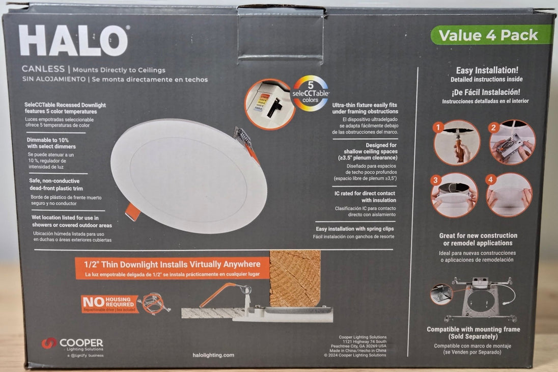 HALO HLBSL 6 in. Can Less Integrated LED White 4 - Pack HLBSL609FS5 - 4PK 900 Lumens 5CCT - resaled - Halo - 080083297283