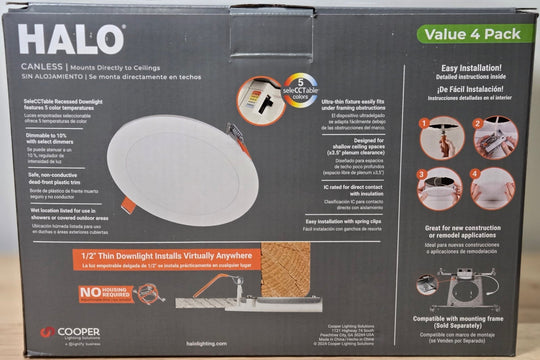 HALO HLBSL 6 in. Can Less Integrated LED White 4 - Pack HLBSL609FS5 - 4PK 900 Lumens 5CCT - resaled - Halo - 080083297283