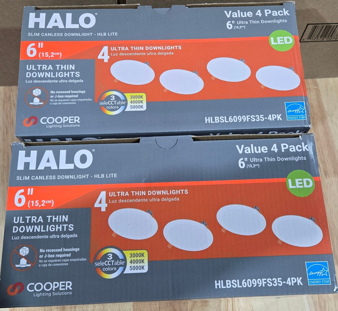 Halo HLBSL 6 in. LED Recessed Light Kit 8 - Pack HLBSL6099FS35 - 4PK x2 Dimmable Canless Adjustable CCT IC Rated Indoor Integrated - resaled - Halo - 080083161423