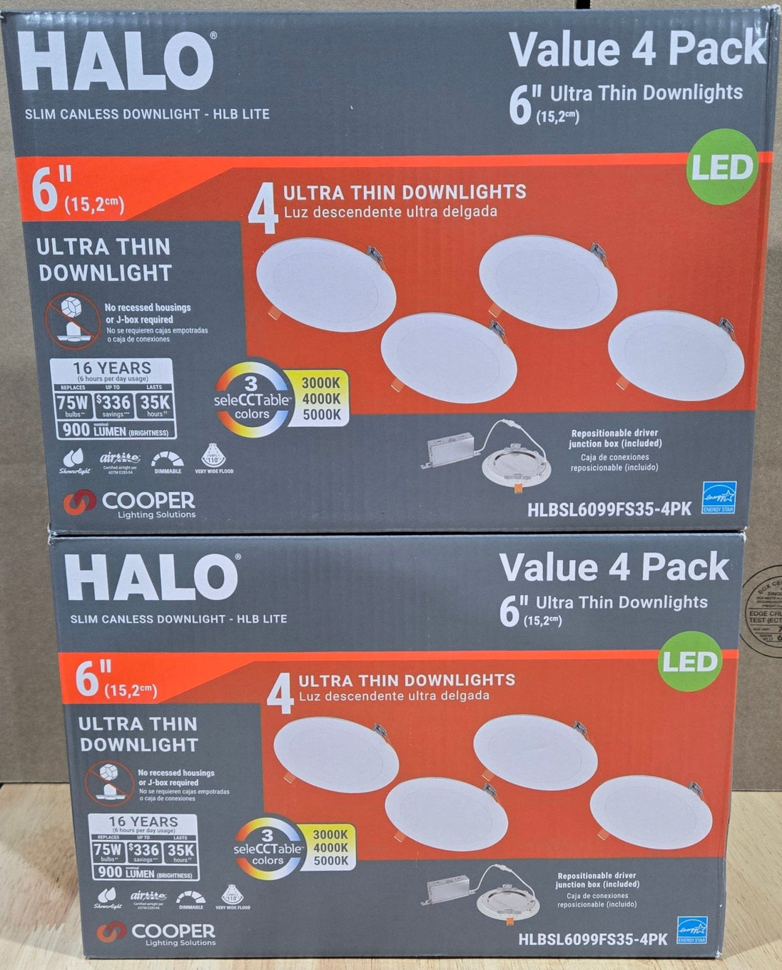 Halo HLBSL 6 in. LED Recessed Light Kit 8 - Pack HLBSL6099FS35 - 4PK x2 Dimmable Canless Adjustable CCT IC Rated Indoor Integrated - resaled - Halo - 080083161423