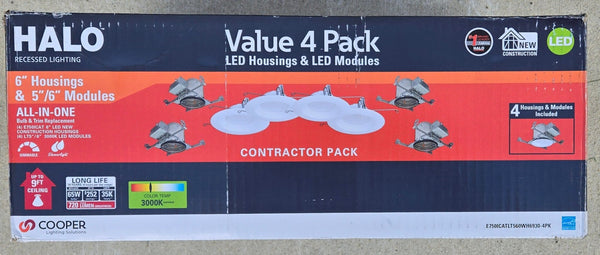 Halo LT 6 in. LED Recessed Light Kit 4-Pack Dimmable Canless Adjustable CCT IC Rated Indoor, Outdoor Integrated - resaled - Halo - 080083836284