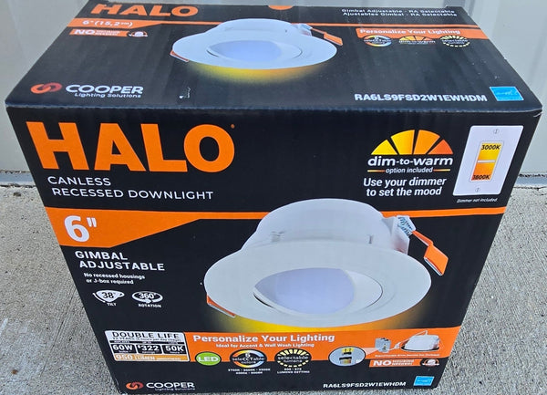 Halo RA 6 in. Gimbal Integrated LED Recessed Light Trim, 600 Lumens/1000 Lumens, 5 Selectable CCT, D2W, 120-Volt, DM - resaled - Halo - 080083283033