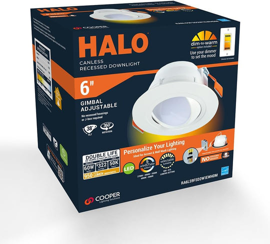 Halo RA 6 in. Gimbal Integrated LED Recessed Light Trim, 600 Lumens/1000 Lumens, 5 Selectable CCT, D2W, 120-Volt, DM - resaled - Halo - 080083283033