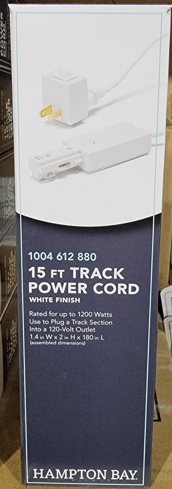 Hampton Bay 1200-Watt 15 ft White Linear Track Power Feed Cord Plug Switch 1004 612 880 - resaled - Hampton Bay - 887480049190