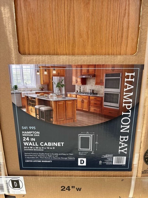 Hampton Bay 24 in. W x 12 in. D x 30 in. H Assembled Wall Kitchen Cabinet Medium Oak KW2430 - MO - resaled - Hampton Bay - 094803042398