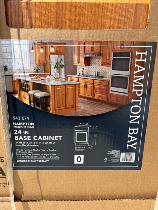 Hampton Bay 24 in. W x 24 in. D x 34.5 in. H Assembled Base Kitchen Cabinet in Medium Oak KB24 - MO - resaled - Hampton Bay - 094803042497
