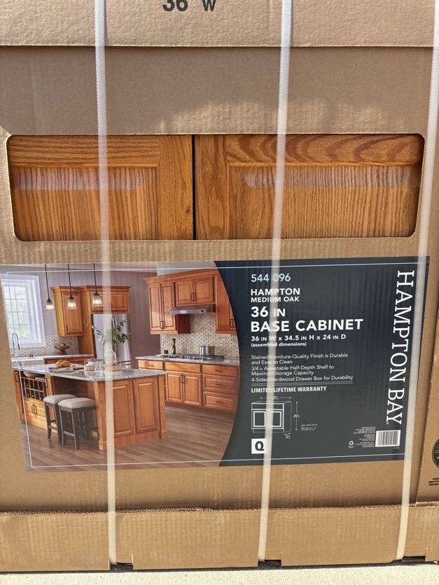 Hampton Bay 36 in. W x 24 in. D x 34.5 in. H Assembled Base Kitchen Cabinet Medium Oak KB36 - MO - resaled - Hampton Bay - 094803042510
