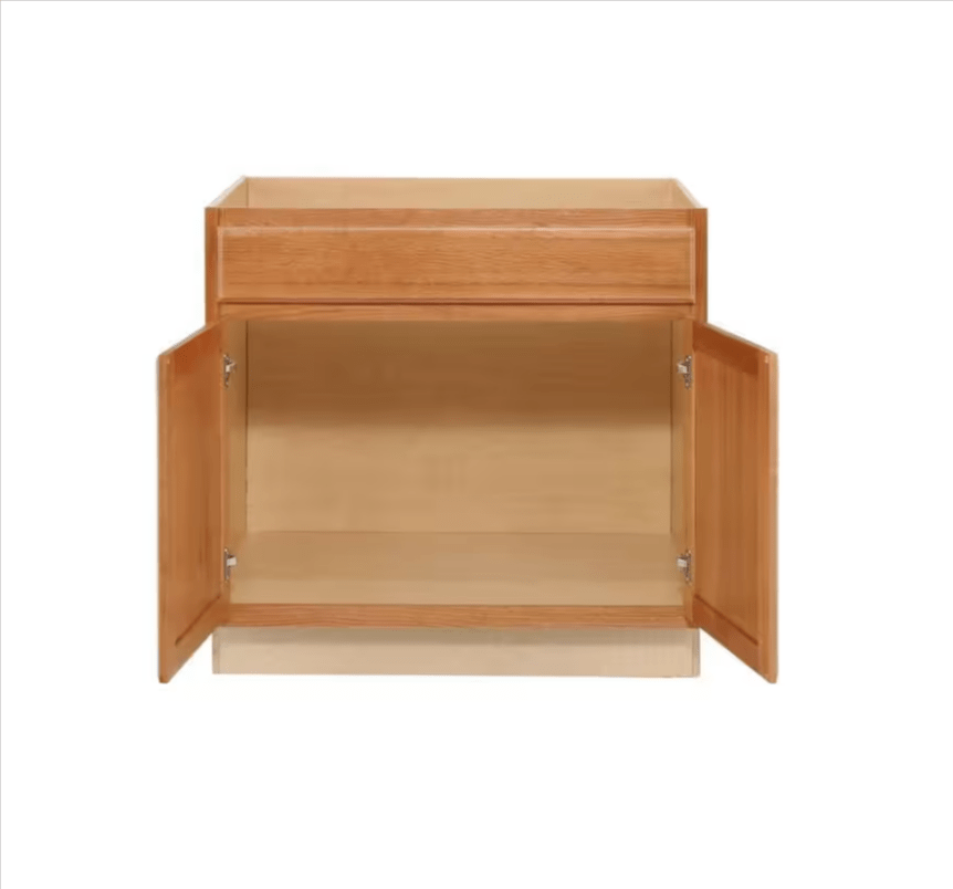 Hampton Bay 36 in. W x 24 in. D x 34.5 in. H Assembled Sink Base Kitchen Cabinet Medium Oak KSB36 - MO - resaled - Hampton Bay - 094803042527