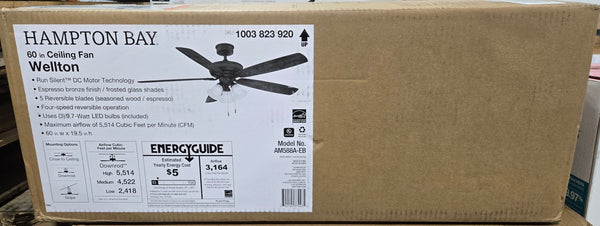 Hampton Bay AM588A - EB Wellton 60 in LED Espresso Bronze DC Motor Ceiling Fan with Light - resaled - Hampton Bay - 792145374411