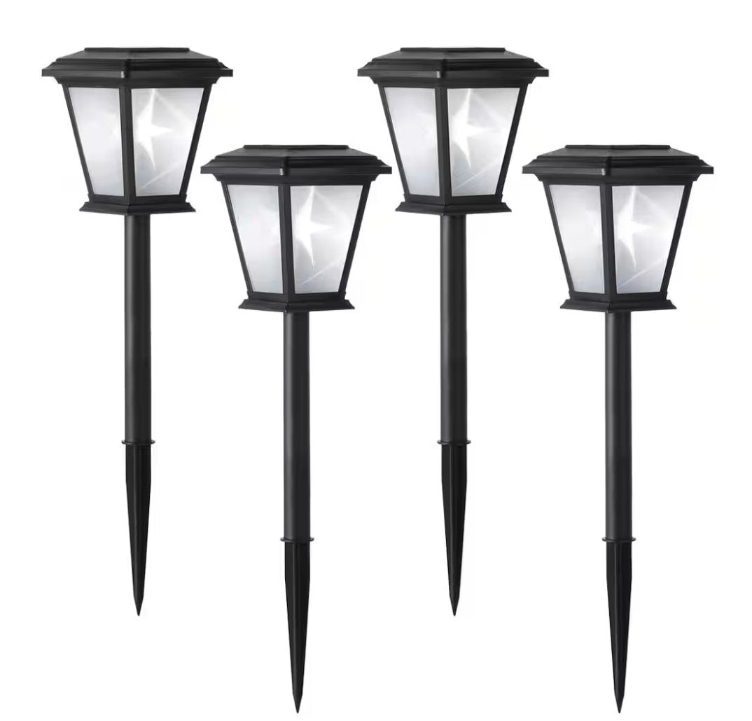 Hampton Bay Solar Outdoor Path LED Light 4 - Pack 15 Lumens Black 3D Star Pattern Weather Water Rust Resistant - resaled - Hampton Bay - 082392621131