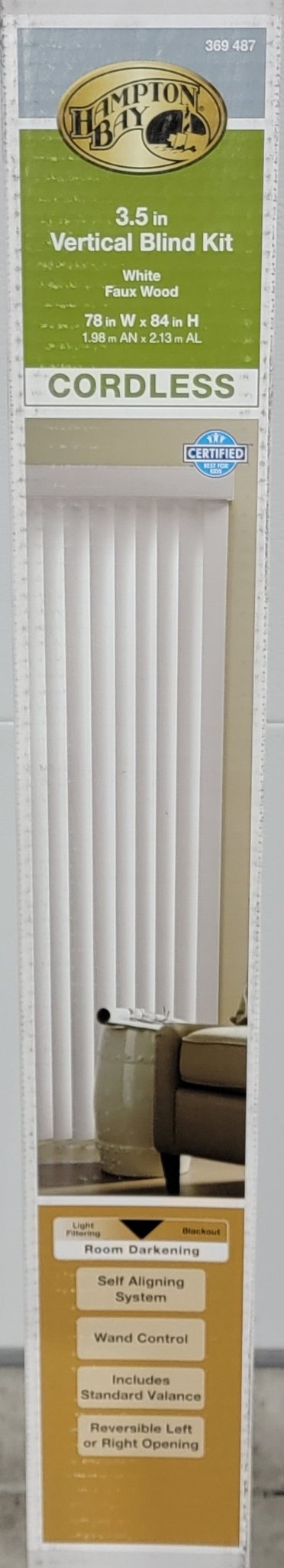 Hampton Bay White Vertical Blind Kit Sliding Door Patio Window 78" W x 84" L 3.5" 369 487 Cordless - resaled - Hampton Bay - 793478800936