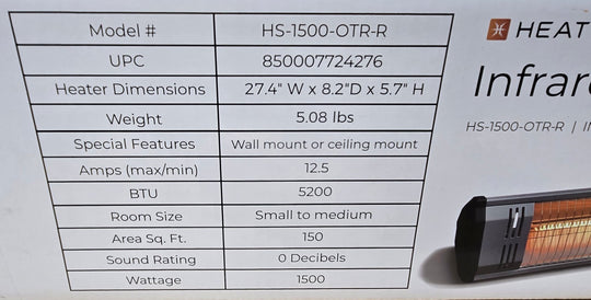 Heat Storm Tradesman Remote Infrared Quartz Portable Space Heater HS - 1500 - OTR - R 1,500 - Watt Electric Wall Ceiling Mount - resaled - Heat Storm - 850007724276