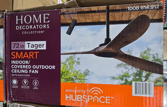 Home Decorators Collection Tager 72 in. Smart Indoor/Outdoor Matte Black with Whiskey Barrel Blades Ceiling Fan with Remote Powered by Hubspace - resaled - Home Decorators Collection - 840059610757