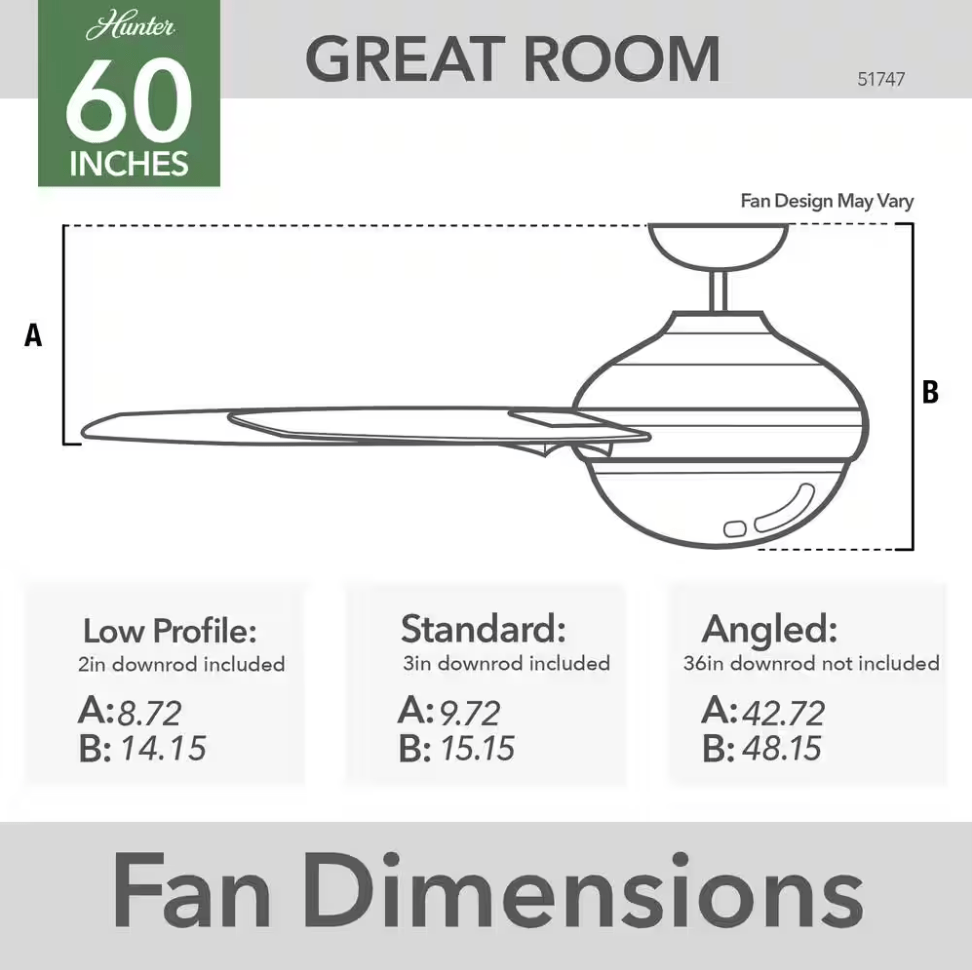 Hunter Orchestra 60 in. Indoor Matte Black Ceiling Fan 51747 Remote Light Kit - resaled - Hunter - 049694517470