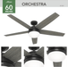 Hunter Orchestra 60 in. Indoor Matte Black Ceiling Fan 51747 Remote Light Kit - resaled - Hunter - 049694517470