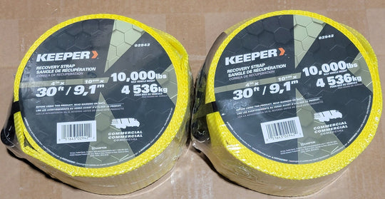 Keeper Lot of 2x 30 ft. x 4 in. x 10,000 lbs. Vehicle Recovery Strap Protected Loops - resaled - Keeper - 051643029422