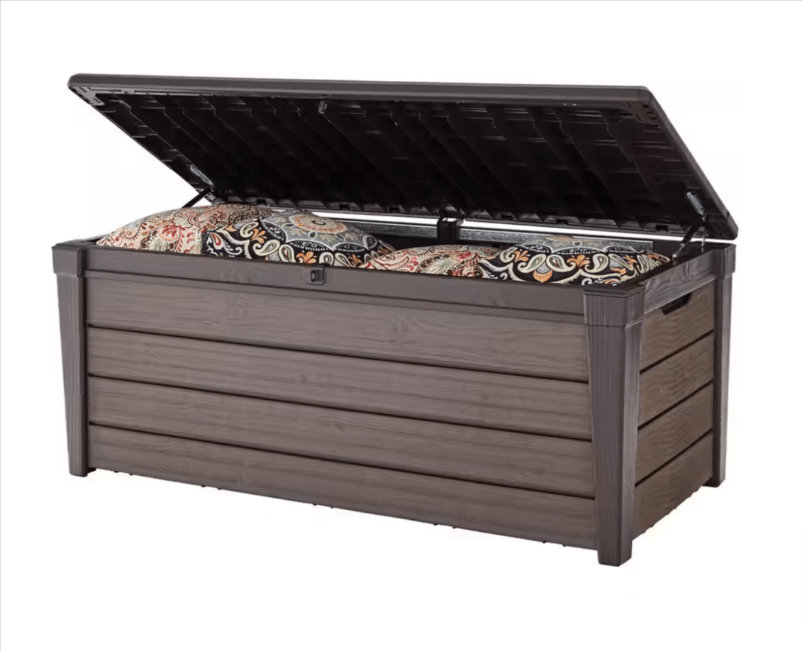 Keter Brushwood 120 Gal. Large Deck Box Outdoor Storage Brown 227011 Patio Lawn Garden Durable Resin Plastic - resaled - Keter - 731161044366