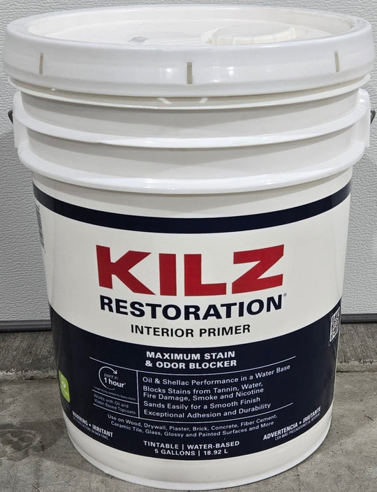 Kilz Restoration White Interior Primer 5 Gal Stain Sealer Odor Blocker Gallon Bucket - resaled - Kilz - 051652000023