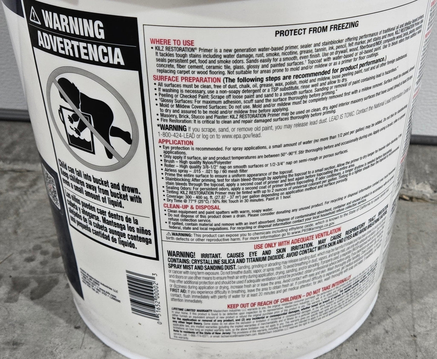 Kilz Restoration White Interior Primer 5 Gal Stain Sealer Odor Blocker Gallon Bucket - resaled - Kilz - 051652000023