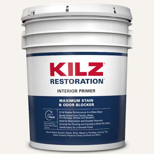 Kilz Restoration White Interior Primer 5 Gal Stain Sealer Odor Blocker Gallon Bucket - resaled - Kilz - 051652000023