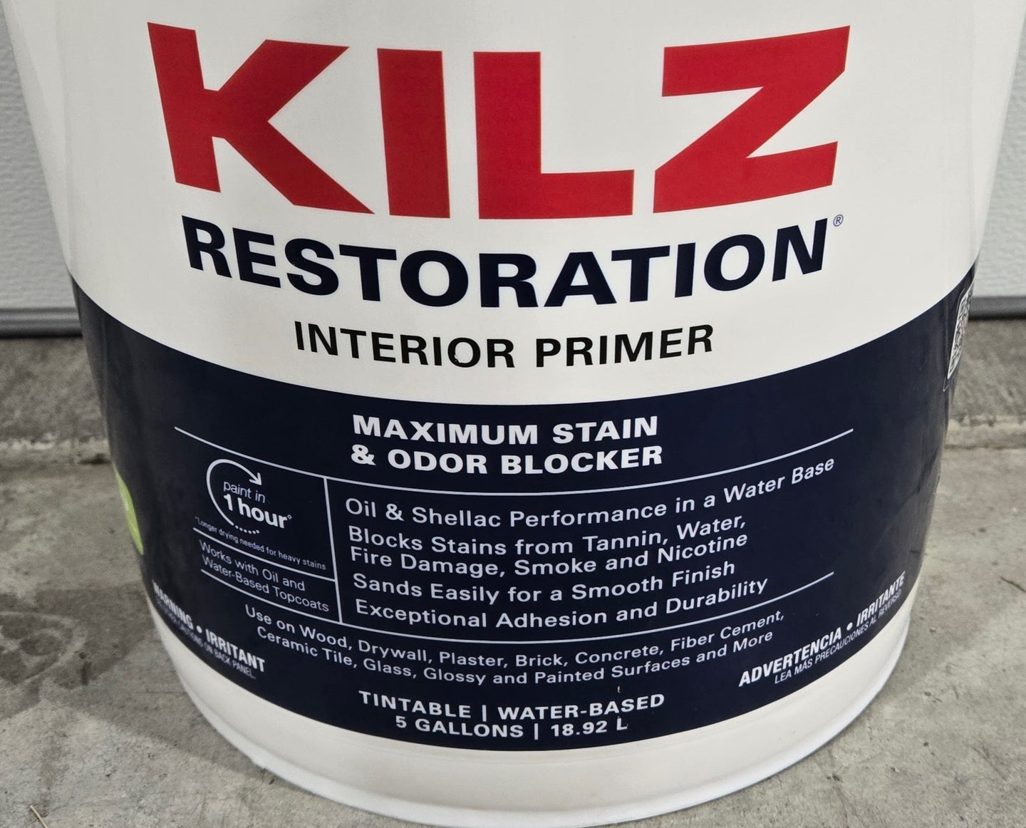 Kilz Restoration White Interior Primer 5 Gal Stain Sealer Odor Blocker Gallon Bucket - resaled - Kilz - 051652000023