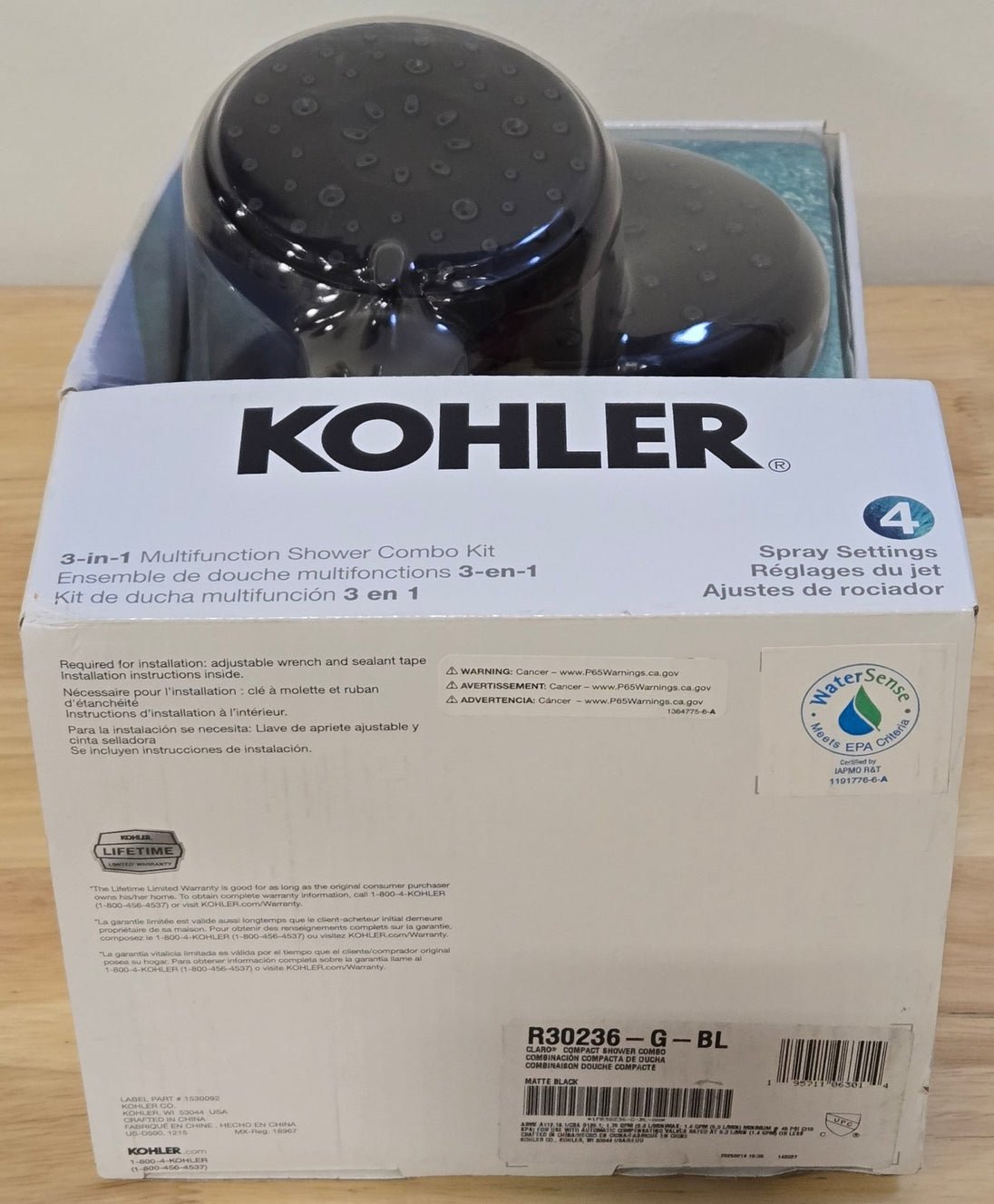 Kohler Claro 3 - Spray Dual Wall - Mount Fixed and Handheld Shower Head 1.75 GPM Matte Black - resaled - Kohler - 