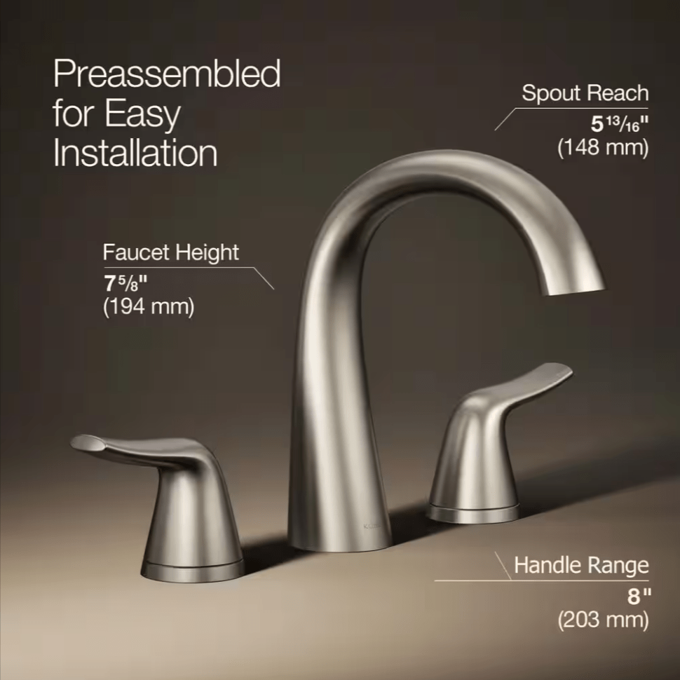 Kohler Easmor 8 in. Widespread Double Handle Bathroom Faucet Brushed Nickel R28892 - 4D - BN - resaled - Kohler - 885612950291