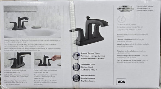 Kohler Rubicon 4 in. Centerset 2 - Handle Bathroom Faucet Matte Black K - R76215 - 4D - BL - resaled - Kohler - 885612819604